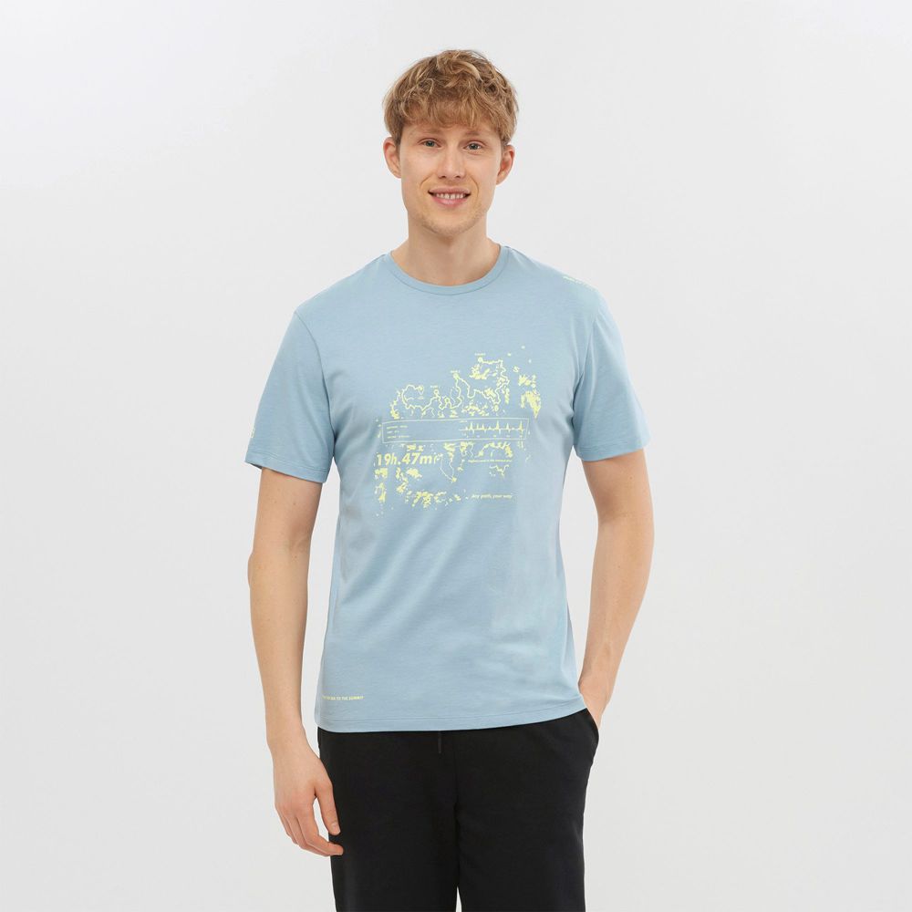 Salomon Singapore Mens T-shirts - OUTLIFE GRAPHIC SALOMONOTONE SS M Ashley Blue | 25481-VFQZ